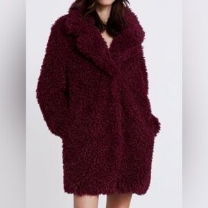 Zara Faux Shearling Deep burgundy Fuzzy Teddy Jacket (size XL)